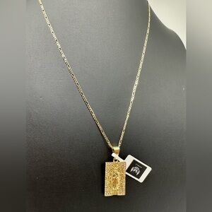 NWT 24 Inch Gold Tone Saint Pendant Necklace Figaro Chain Jewelry Set $141.98‎